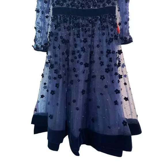 Mac Duggal Velvet Embellished Illusion High Neck 67007 Dress Midnight Size 8 - Picture 9 of 15